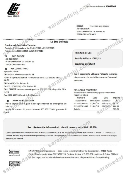 Italy Linea Italia utility bill template in Word and PDF format